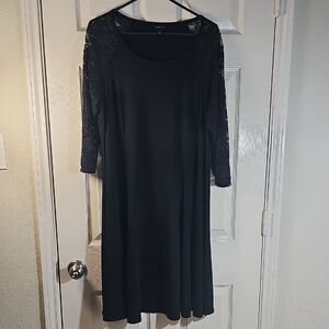 Torrid Black Stretch Skater Dress Lace Raglan Long Sleeve Size 1 XL